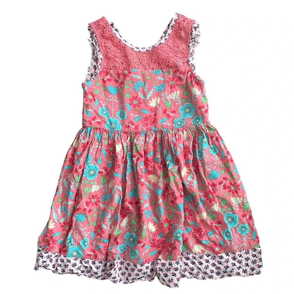 Matilda Jane Girls Pink Floral Crochet Lace Sleeveless Dress Size 8